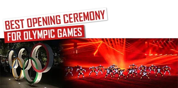 Best opening ceremony for Olympic Games – the Olympic rings next to Tron dancers in LED suits on a stage lit by red lasers