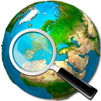 Globe with Europe seen through a magnifying glass