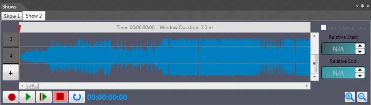 Shows timeline of LED Strip Studio with the blue waveform of an imported song