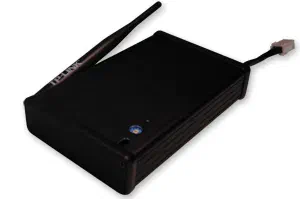 LED Strip Studio LED Suit Receiver – a small black box with an antenna and a cable connector
