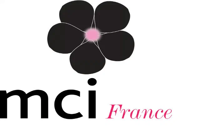 MCI France logo – a black five-petal flower with a pink centre above the black letters “mci” and the word “France” in pink script