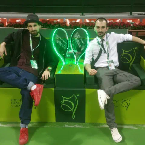 Qatar ExxonMobil Open 2016 opening ceremony – Tron dancers with glowing LED tennis rackets, the Mirror Family dancers and our team on the tennis court – photo 2