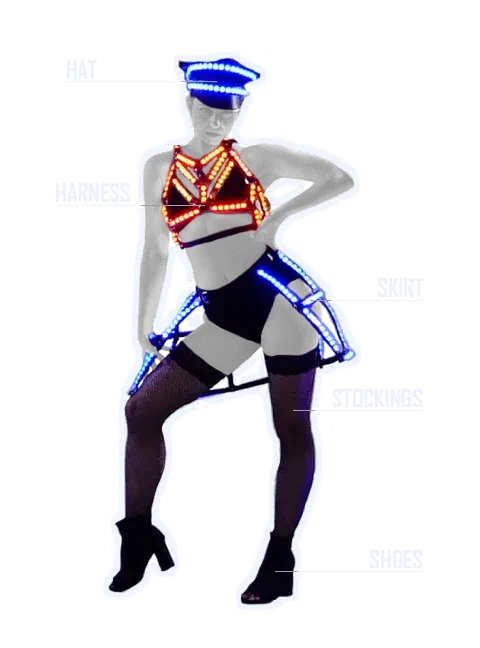 Kostým Tron Dolls – kožený kostým s LED líniami a čiapkou v námorníckom štýle